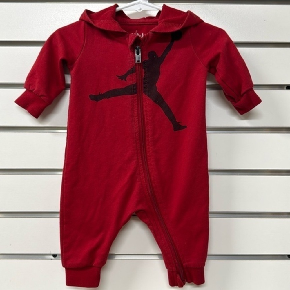 Air Jordan Nike red cotton blend zip up hooded coverall size 0-3 months